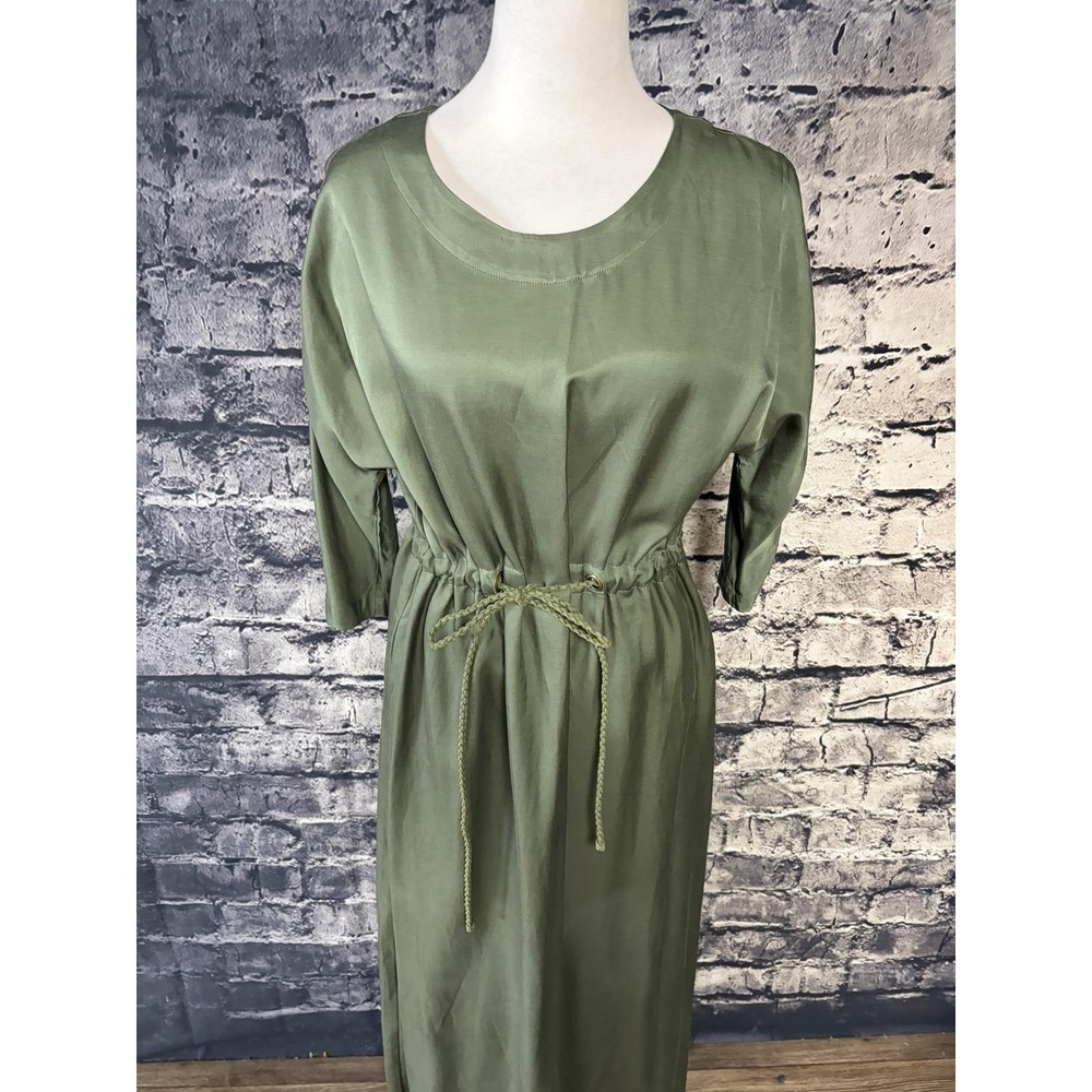 THE PEOPLE'S Womens‎ M Olive Green Maxi Shift Dress Drawstring Waist 3/4 Sleeve - Picture 3 of 14